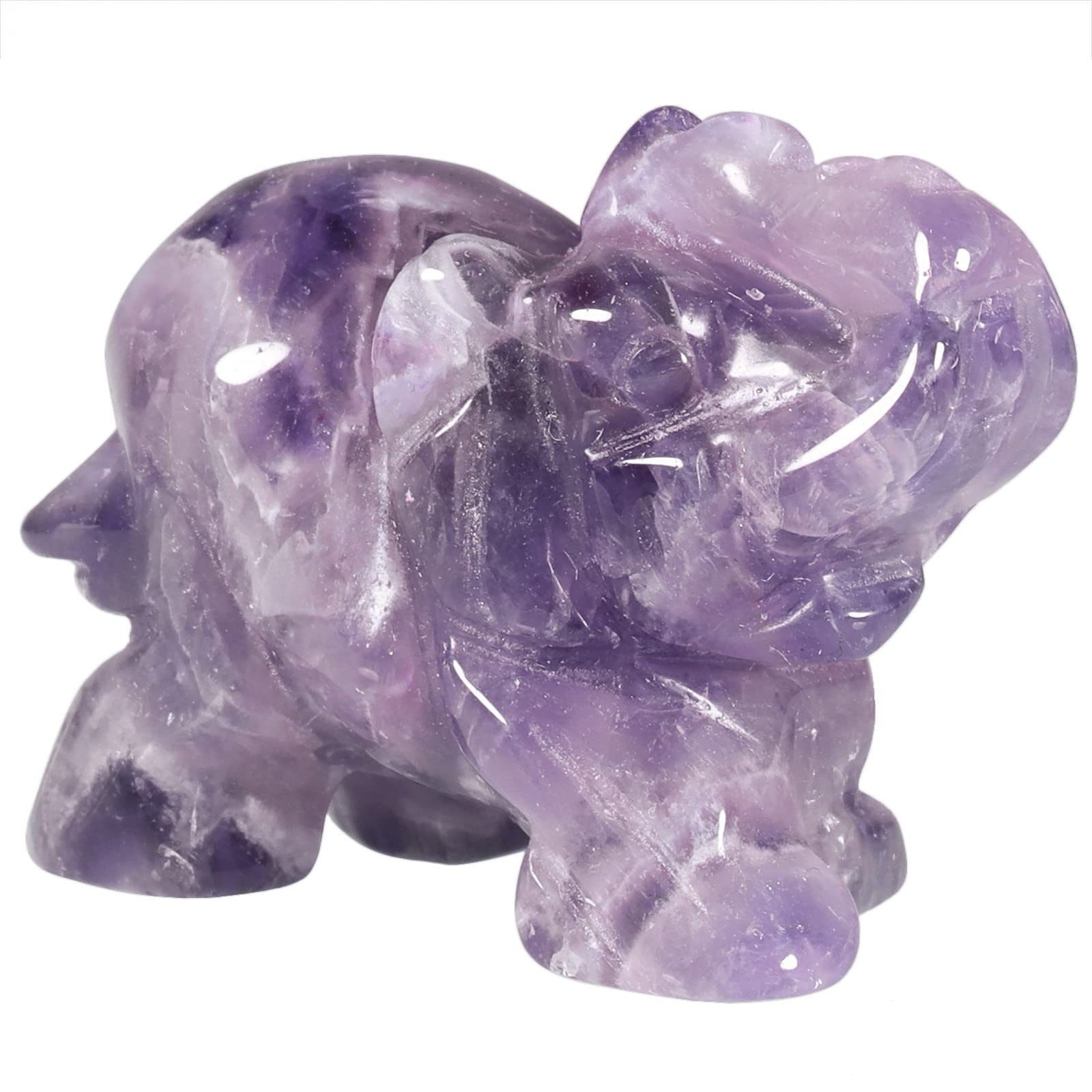 Nupuyai Amethyst Carved Crystal Animal Elephant Statue Figurine, Good Luck Gift Energy Healing Mini Crystal Ornament for Home Office Decor