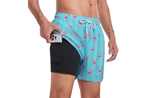 Narecte Mens Swim Trunks 5" with Compression Liner Quick Dry Board Shorts Men's Swimming Trunks with Zipper Pocket