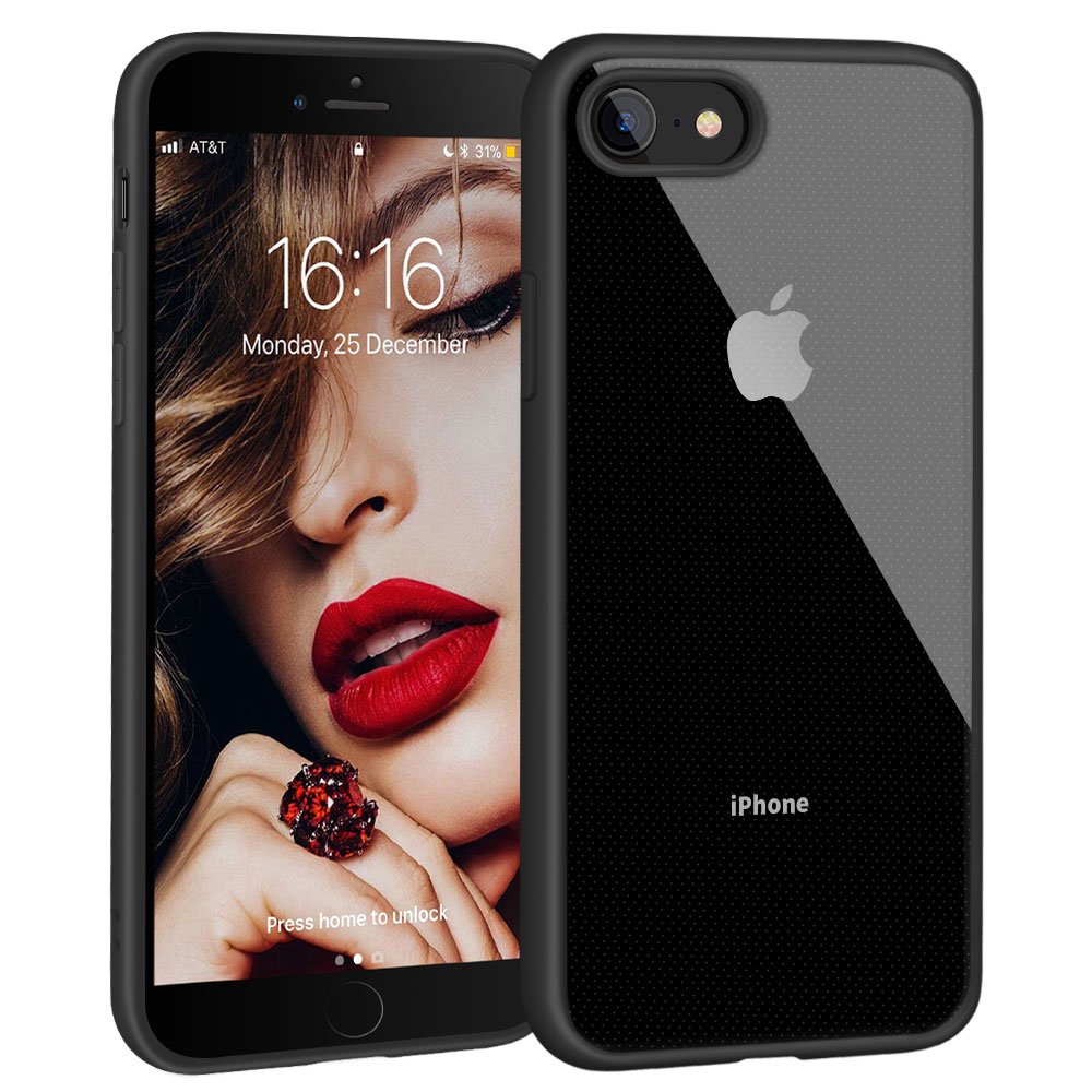 iPhone 8 Case, iPhone 7 Case, JASBON Ultra Thin Case TPU Bumper Transparent Crystal Hard PC Back Cover Full Protective Drop Protection Case for Apple iPhone 8/7-Black