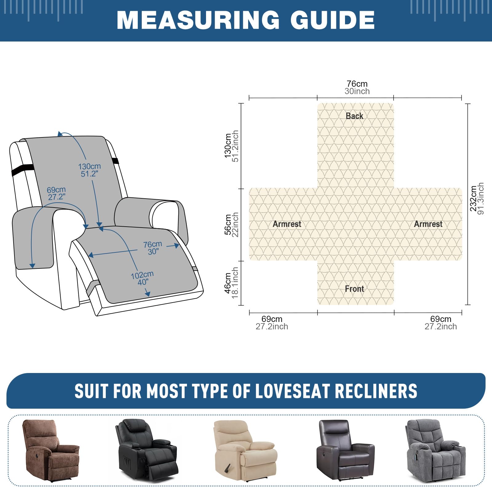 TAOCOCO 100% Waterproof Recliner Cover - Recliner Cover with Non-Slip Granule, Recliner Chair Covers with Elastic Band, Recliner Chair Covers for Reclining Chair(Peach, Oversized-30'')