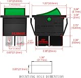 Heschen Rocker Switch ON-OFF DPST 4 Terminals Green Light 16A 250VAC 2Pack view 2