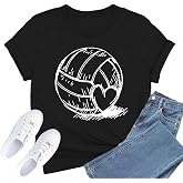 FlowFem Volleyball Shirts for Women Funny Game Day T-Shirt Cute Heart Tee Tops