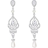 EVER FAITH Bridal Austrian Crystal Teardrop Simulated Pearl Vintage Chandelier Earrings for Woman