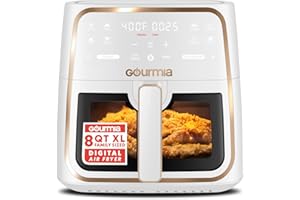 Gourmia 8 Qt Air Fryer, 8 Presets with Digital Display, FryForce 360° Technology, Easy View Window & Interior Light, Dishwash