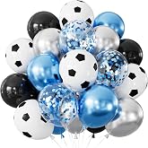 Adeyoo Soccer Balloons, 50 Pcs 12 Inch Black Blue Metallic Silver Balloons | Soccer Balloons Decorations, Soccer Print Confetti Balloons for Boys Birthday Game Day and Sports Theme Party Decorations