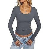 EasyGala Womens Double Lined Scoop Neck Long Sleeve Shirts Fitted Basic Tee Y2k Going Out Tops Fall Clothes 2026