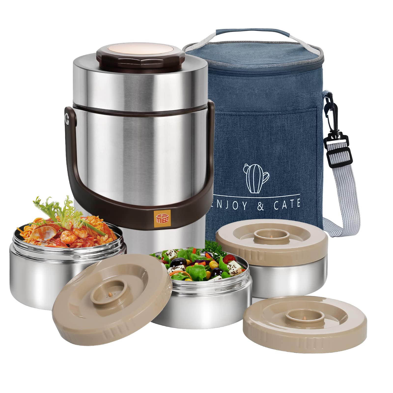 Photo 1 of Pawovdeq 67 oz Adults Stainless Steel Vacuum Insulated Wide Mouth Soup Food Thermo Hot Food Jar with Keep Thermal Portable 3 Tier Stackable Bento Hot Food Containers Lunch Boxes (67 oz Silver)