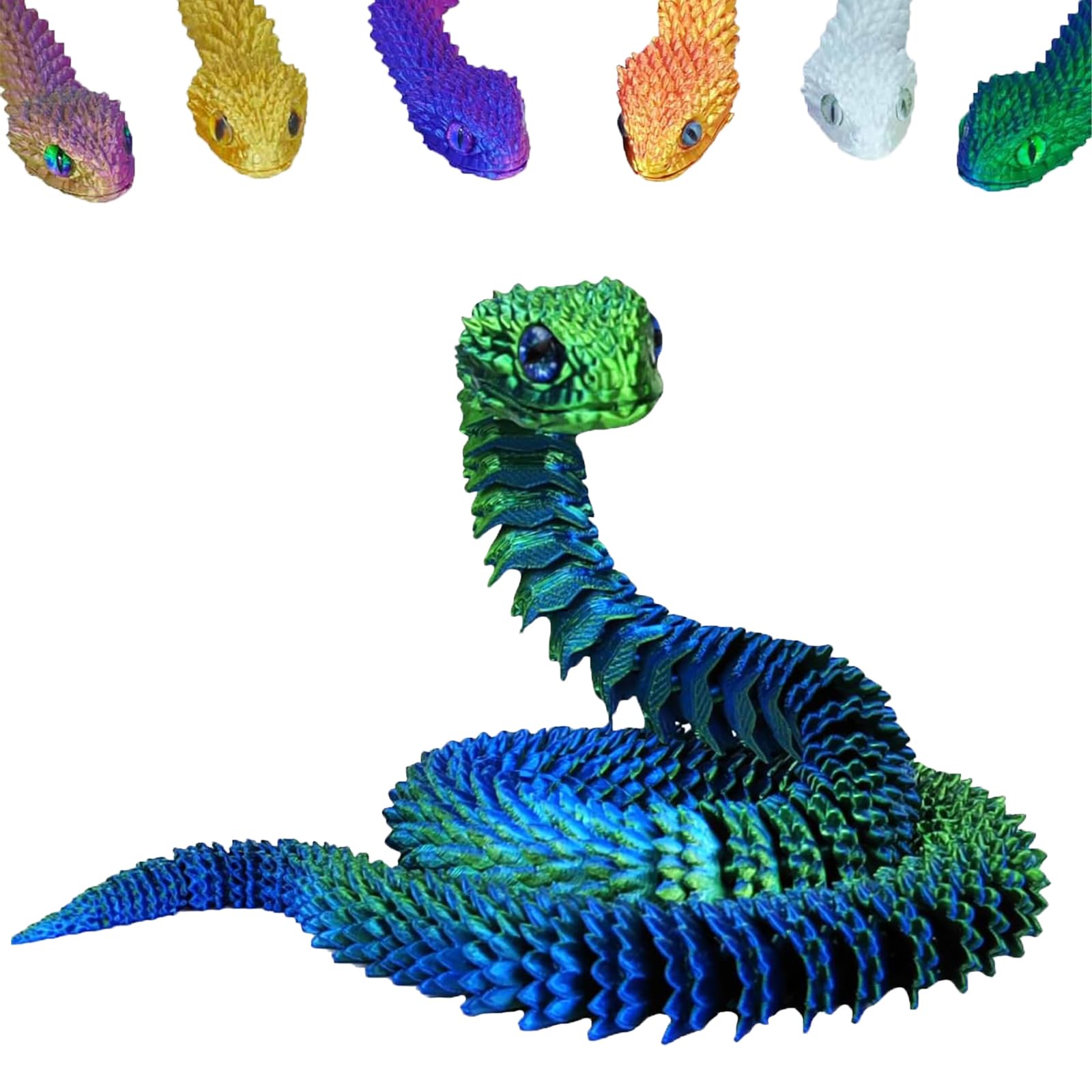 vecora 3D Printed Snake, 3d Printed Fidget Toy, Flexible Articulated Snake Animal Fidget Toys,3D Printed Animals,Home and Office Decoration for Autism/ADHD (Laser-green)