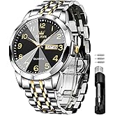 OLEVS Watch for Men Luxury Dress Analog Quartz Stainless Steel Waterproof Luminous Date Diamond Business Two Tone Casual Wrist Watch