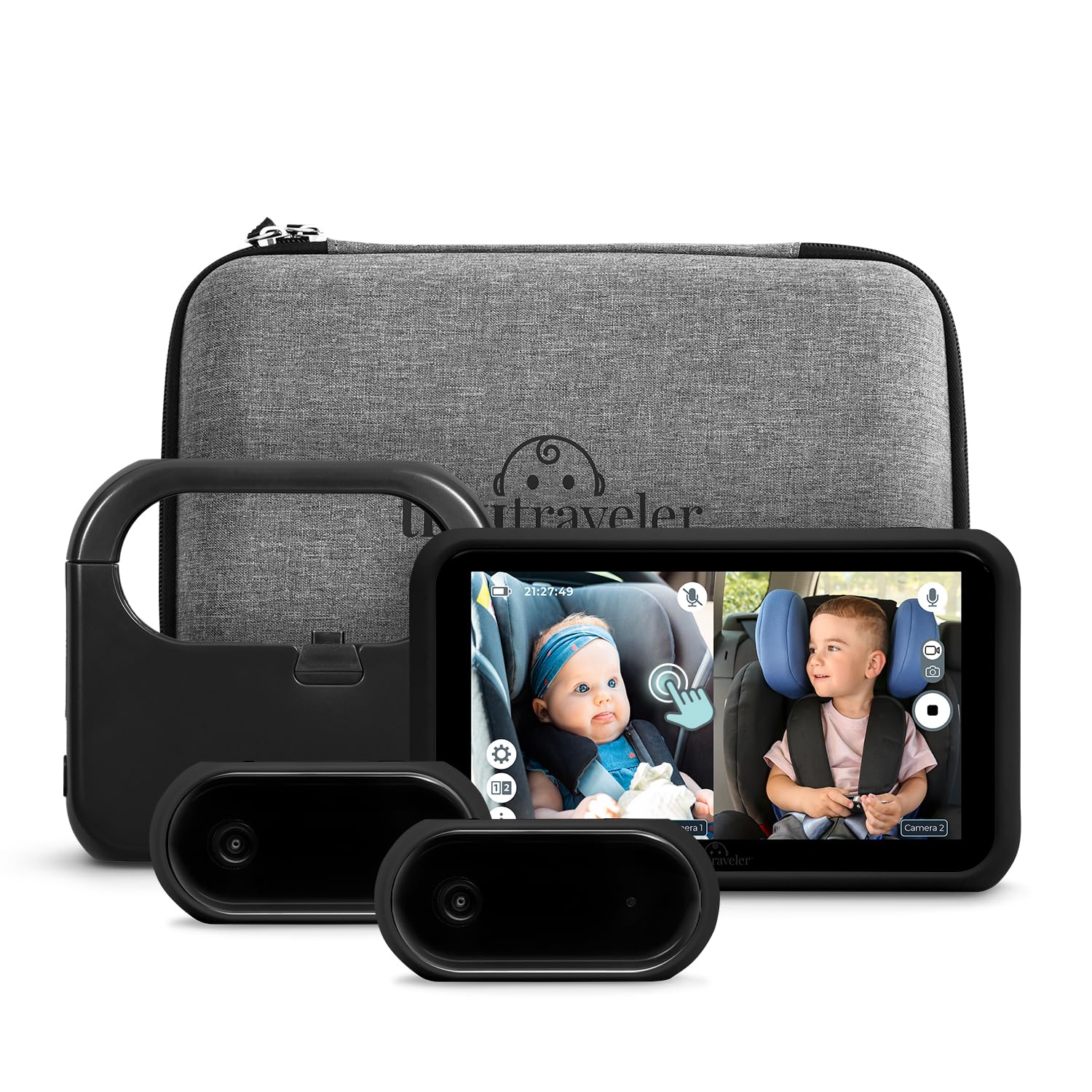 Photo 1 of Tiny Traveler Baby Car Camera for 2 Kids, Touch Screen Baby Car Monitor with Power Bank, No WiFi Baby Camera for Car Home Travel, Rear-Facing Car Seat Monitor Night Vision Baby Reminder Alert - Black