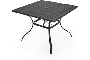 Virvla Patio Dining Square Table Outdoor Plastic Table Top with Umbrella Hole 37" x 37" x 28" - Dark Black
