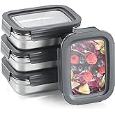 BEFOY 4PCS Stainless Steel Food Storage Container with Lids Bento Lunch Box Leak Proof & Airtight for Kitchen Meal Prep freezer Reusable & Stackable Oven Dishwasher Safe (650 * 4)