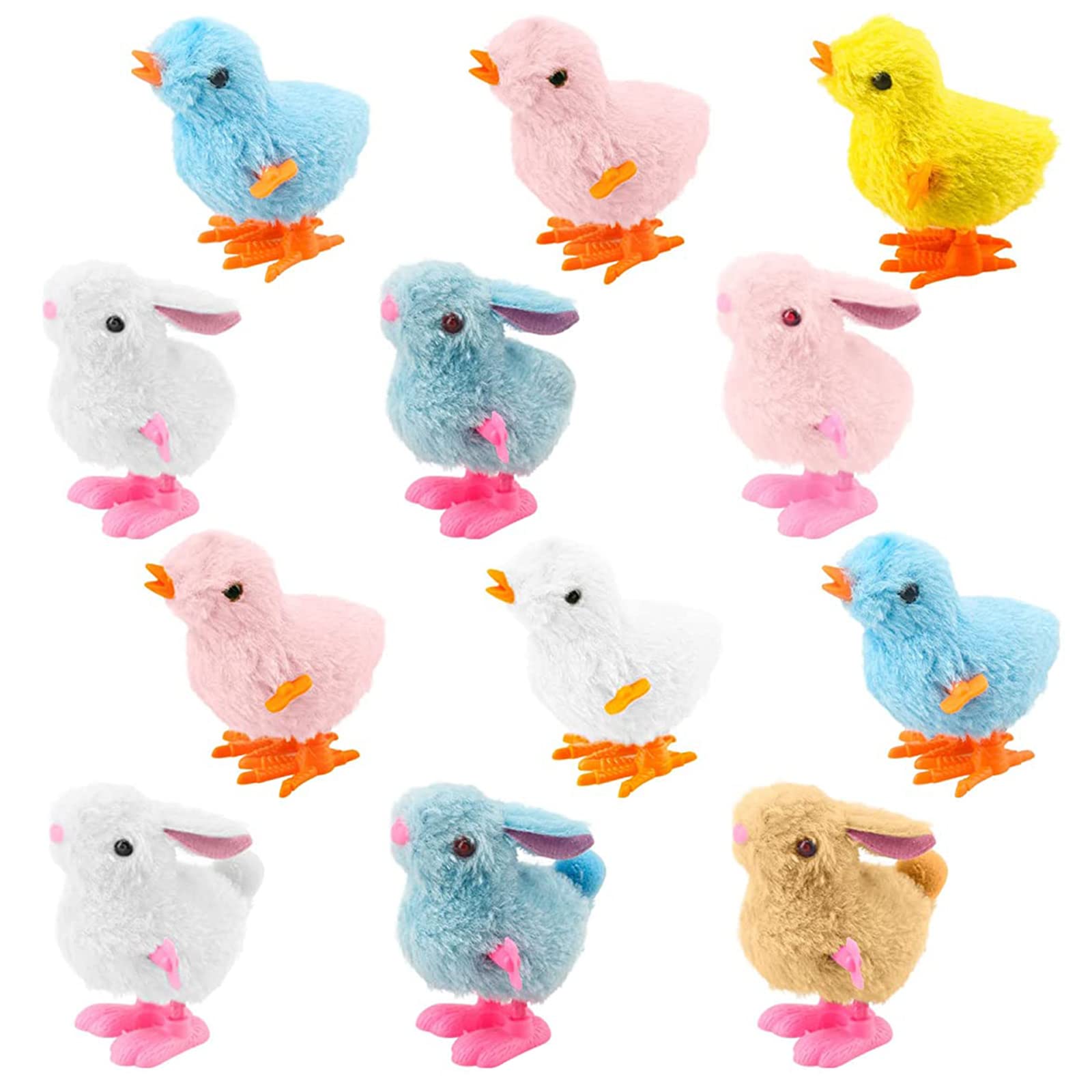 Mienocol 12pcs Easter Wind-Up Toy for Kids,Colour Wind Up Jumping Chicken and Rabbit Toys Plush Chicks Rabbits Mini Clockwork Kids Party Favors Gift Basket Fillers — image 1