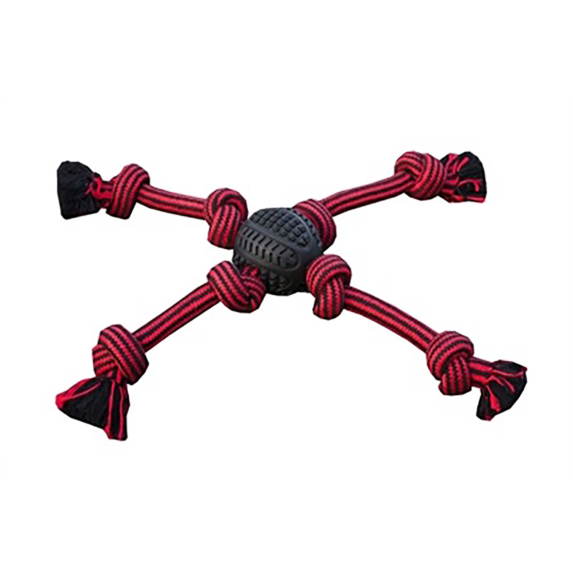 Pet Brands Dog Toy Rope Teething Tug Chew Toy for Large Breeds, Durable Tug Interactive Play Rubber Ball 4-Way Knotted Rope Toy