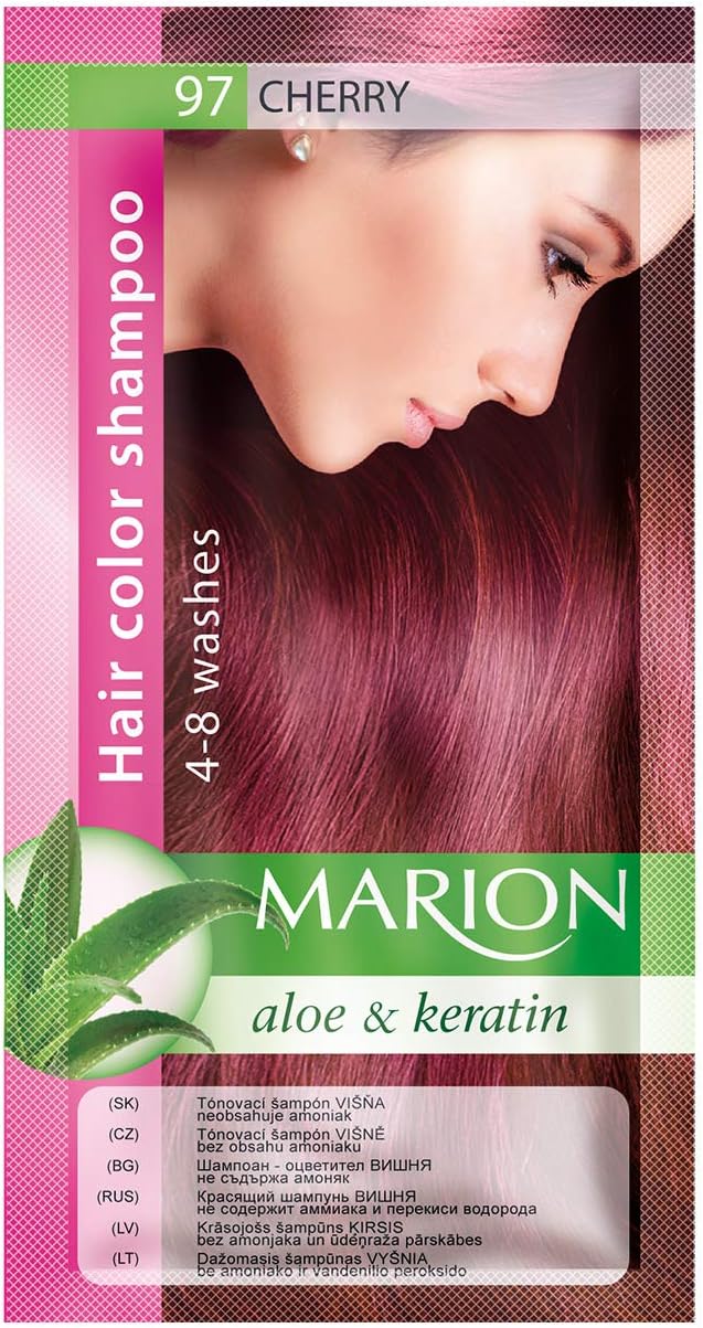 Marion Hair Dye Shampoo Bag Semi-Permanent Colour 4 to 8 Washes with Aloe and Keratin, red