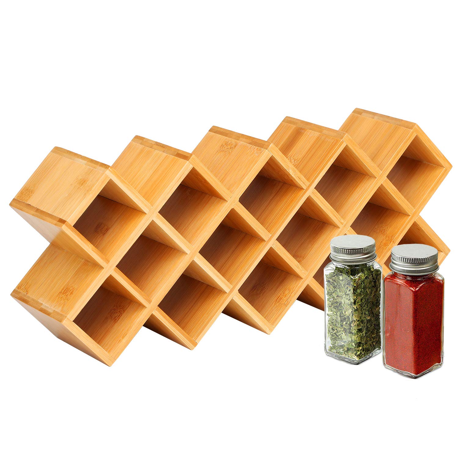 Bossjoy Bamboo Countertop Spice Rack Organizer,Free Standing Spice Organiser Holder, Kitchen Shelf Herbs Spice Bottle Jars Storage Tidy Condiment holder for Countertop Cabinet, 43.5 * 18.5 * 9.5cm