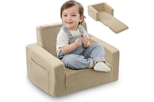 JOUHA Toddle & Kids Chair,2-in-1 Soft Toddler Couches That Fold Out,Toddler Chairs Comfy 1-3 Years Old,Convertible Sofa to Lounge,Beige