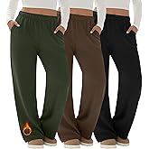 Velvelhall 3 Pack Women's Fleece Plus Size Wide Leg Sweatpants Lined Baggy Pants Drawstring Casual Joggers with Pockets