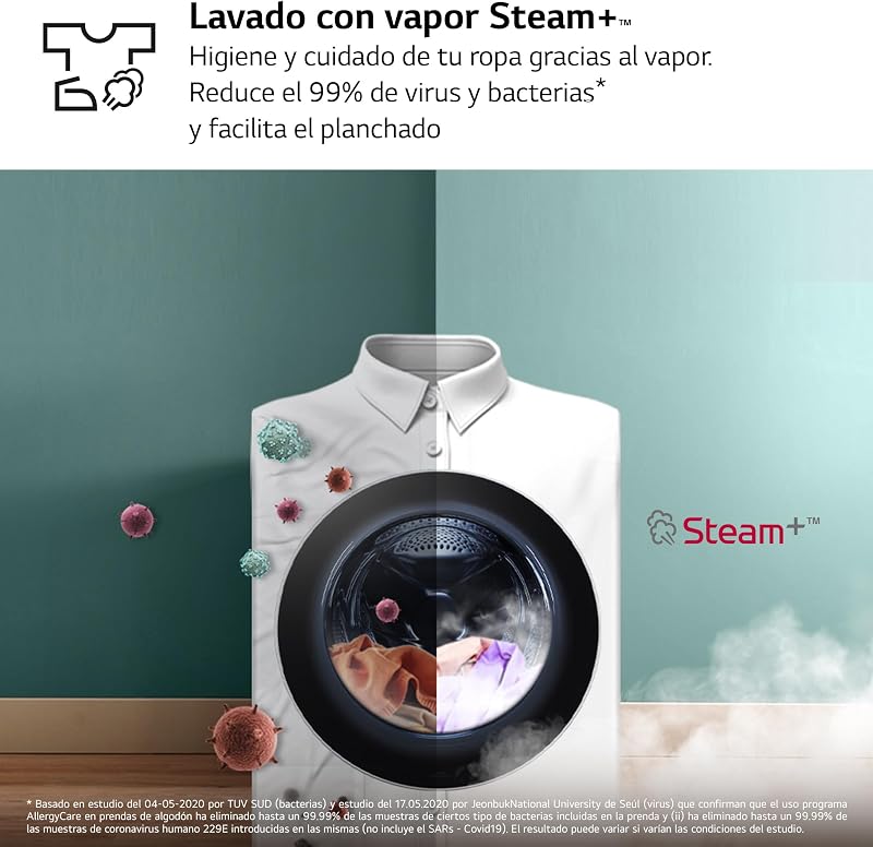 LG W4X1085NWH - Inversor Direct Drive Washer Dryer 8/5kg, 1400 rpm, 6 Motion, Vapor a vapor, Wi-Fi ThinQ, A Classificação (Lavagem) E (Secagem, Série 140, Branco
