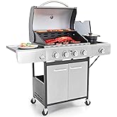 Captiva Designs 4-Burner Propane Gas BBQ Grill with Side Burner & Porcelain-Enameled Cast Iron Grates, 42,000 BTU Output Stai