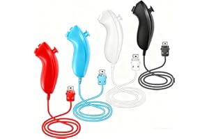 DTianSir 4PCS Wii Nunchuck Controllers WiiU Remote Joystick Compatible with Wii/Wii U Game Gamepads(Black+White+Blue+Red)