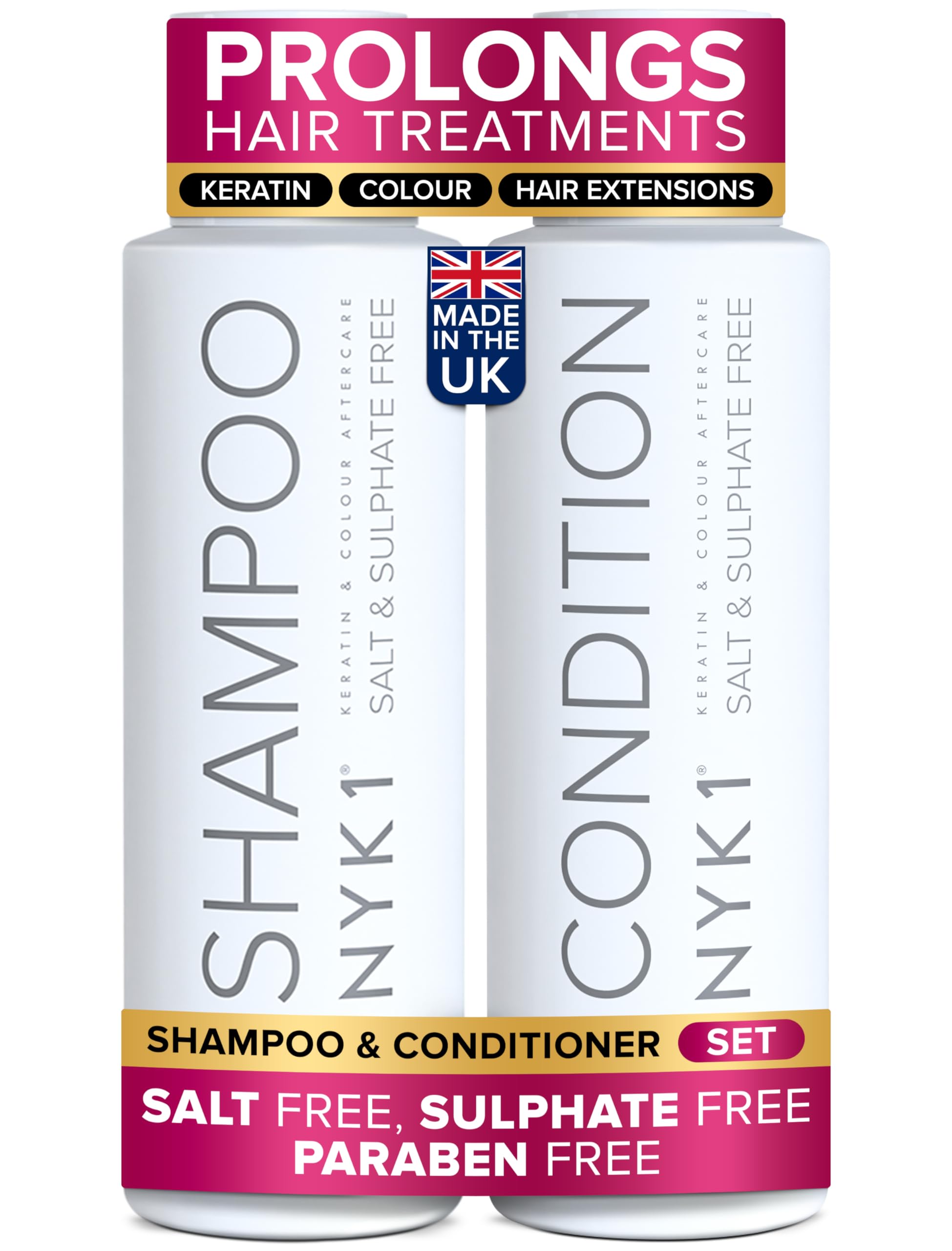 NYK1 Sulphate Free Hair Shampoo And Conditioner Set (500ml x2) Sulfate Free Shampoo And Conditioner Sets for Extensions, Colour and Keratin Treatment - Gentle Cleansing and Prevents Breakage