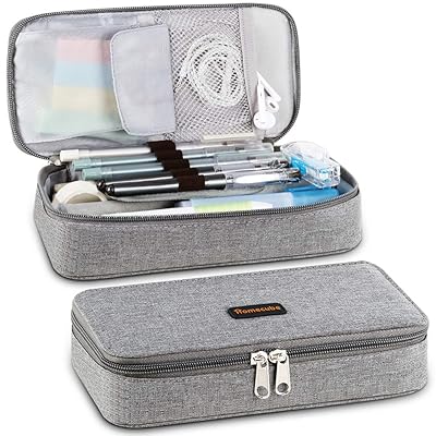Homecube Pencil Case Big Capacity Storage Oxford Cloth Bag Holder Desk Pen Pencil Marker Stationery Organizer Pencil Pouch with Zipper for School &amp; Office - 8.74x4.3x2.17 inches - Gray