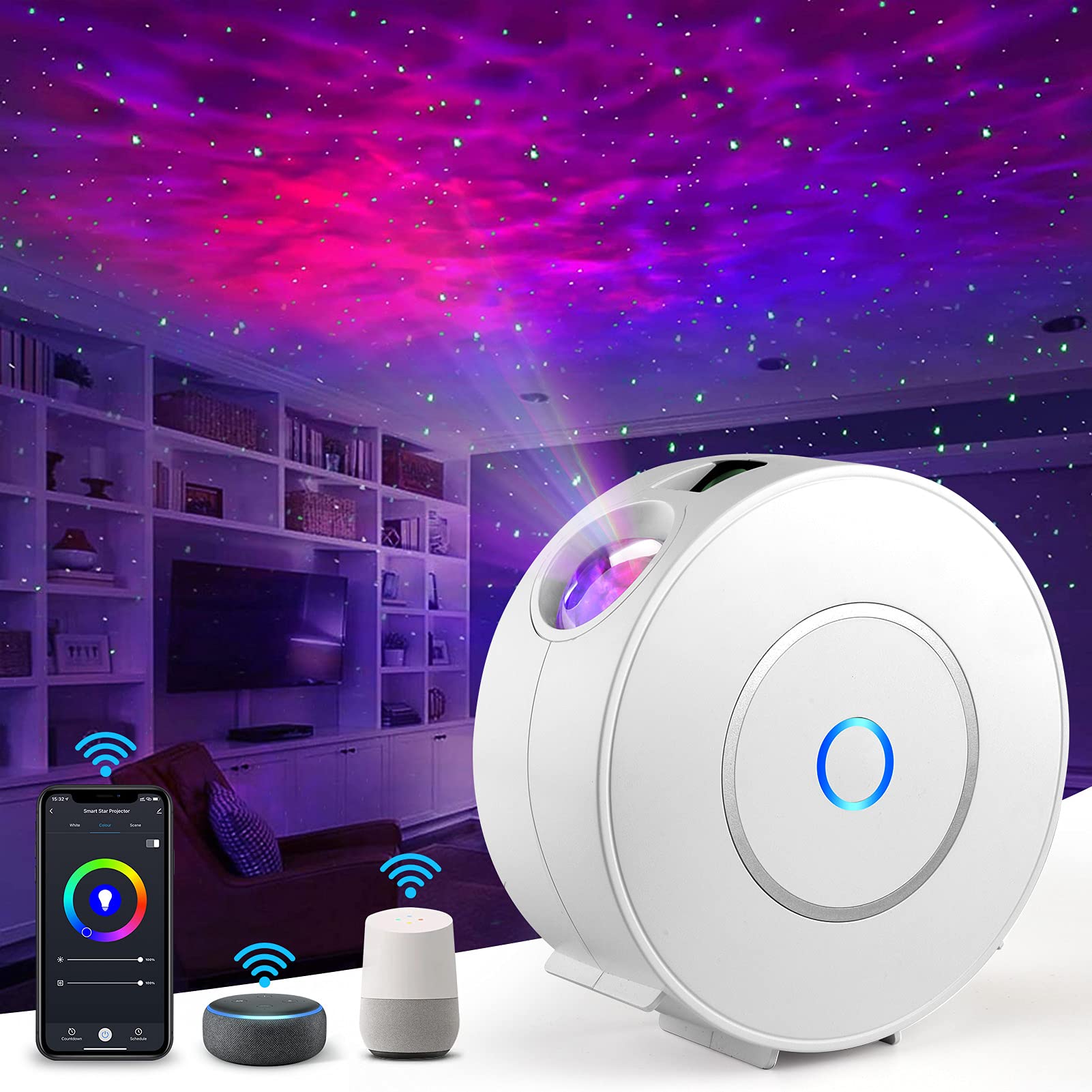 LED Smart Starry Sky Projector, WiFi LED Star Projector 3D Galaxy with App Voice Control, Timer, Compatible with Alexa Google Assistant