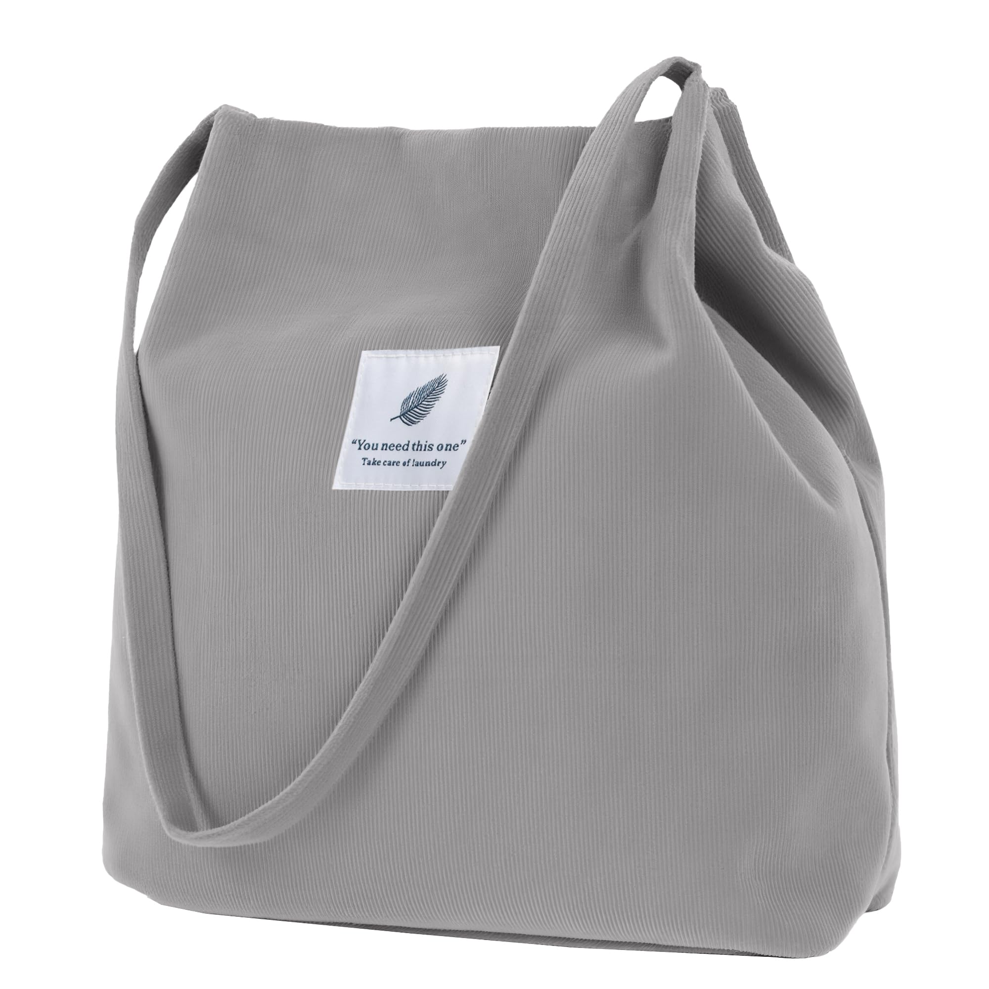 ZhengYue Large Cord Bag for Women Corduroy Tote Bag Women Shoulder Handbags Totes Bag for School Shopping Work College Casual Grey