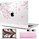 MEEgoodo Case for M4/M3/M2 MacBook Air 13.6 inch Case 2025 2024 2022, Fit Model A3240/A3113/A2681, Laptop Hard Shell with Keyboard Cover Compatible with MacBook Air 13 inch, Cherry Blossoms