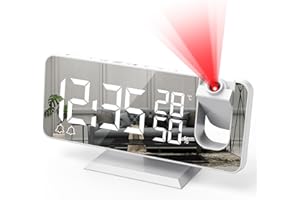 FTOYIN Projection Alarm Clock, Digital Clock with 180° Rotatable Projector, Clear LED Screen, 4-Level Brightness Dimmer, FM Radio with Progressive Volume,Snooze Setting, Temperature & Humidity Display