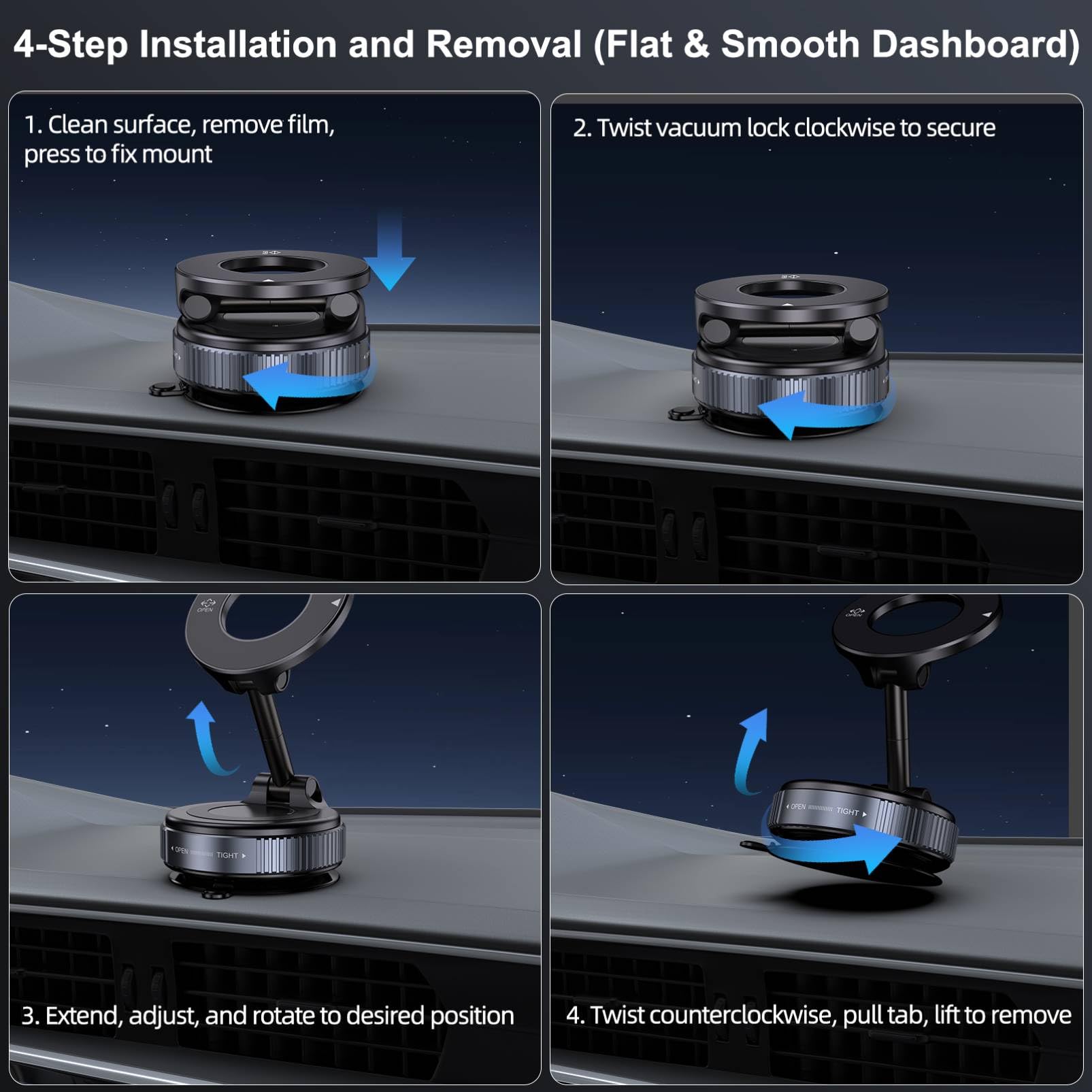 Jikasho Vacuum Magnetic Suction Phone Holder, Foldable and Retractable Hands-Free Suction Cup Phone Mount for Car/Gym/Mirror/Smooth Surface, Compatible with iPhone Android and All Smartphones (Black)