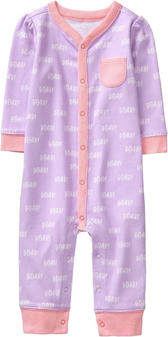 Gymboree Baby Girl Sleeper, Lavender Roar, NB Clothing