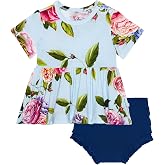 Posh Peanut Two Piece Set - Short Sleeve Peplum Top &amp; Shorts Set - Breathable Viscose from Bamboo Baby Girl Outfits