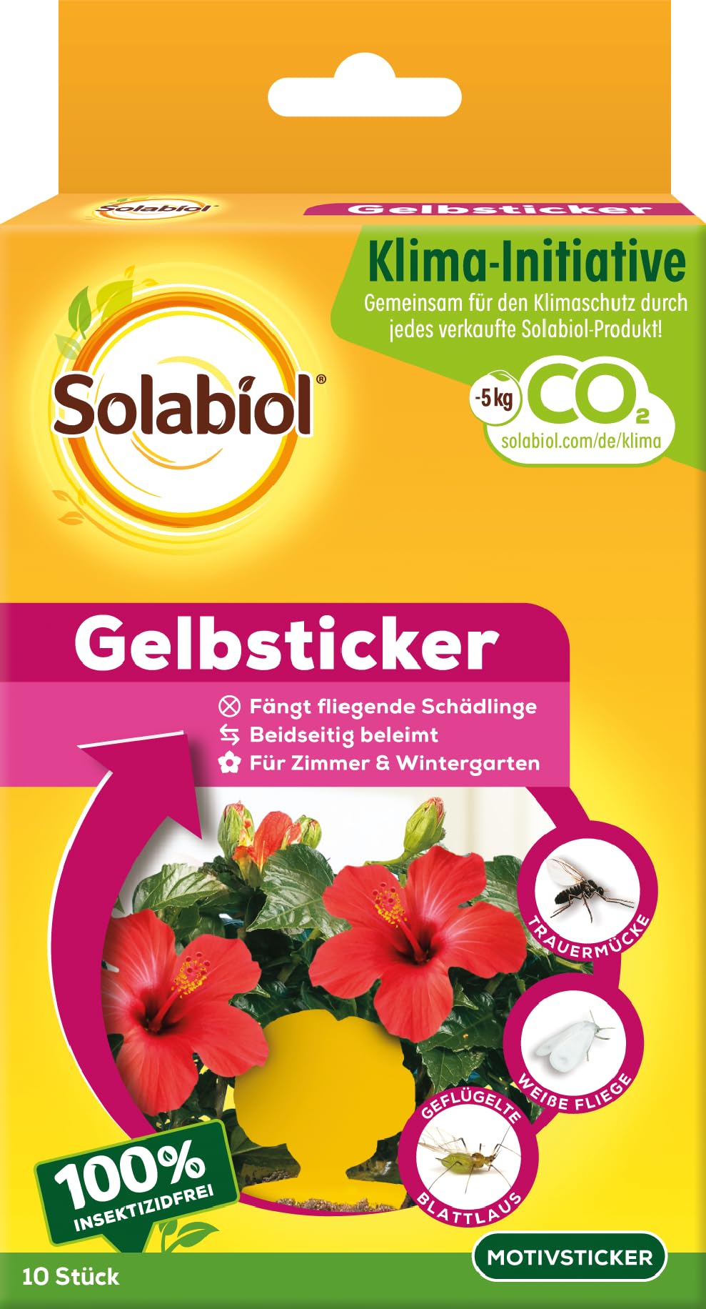 Solabiol Yellow Stickers Insect Repellent with Special Adhesive without Insecticides, Against Mosquitoes, White Flies, Mining Flies and Other Flying Pests Pack of 10 with Flower Motif