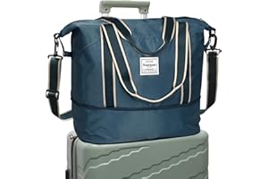 DMLuna Travel Duffel Bag, Tote Sports Gym Bag, Shoulder Overnight Weekender Bag for Women & Men, Hospital bag, Expandable Duffel Bag with Trolley Sleeve/Wet Pocket