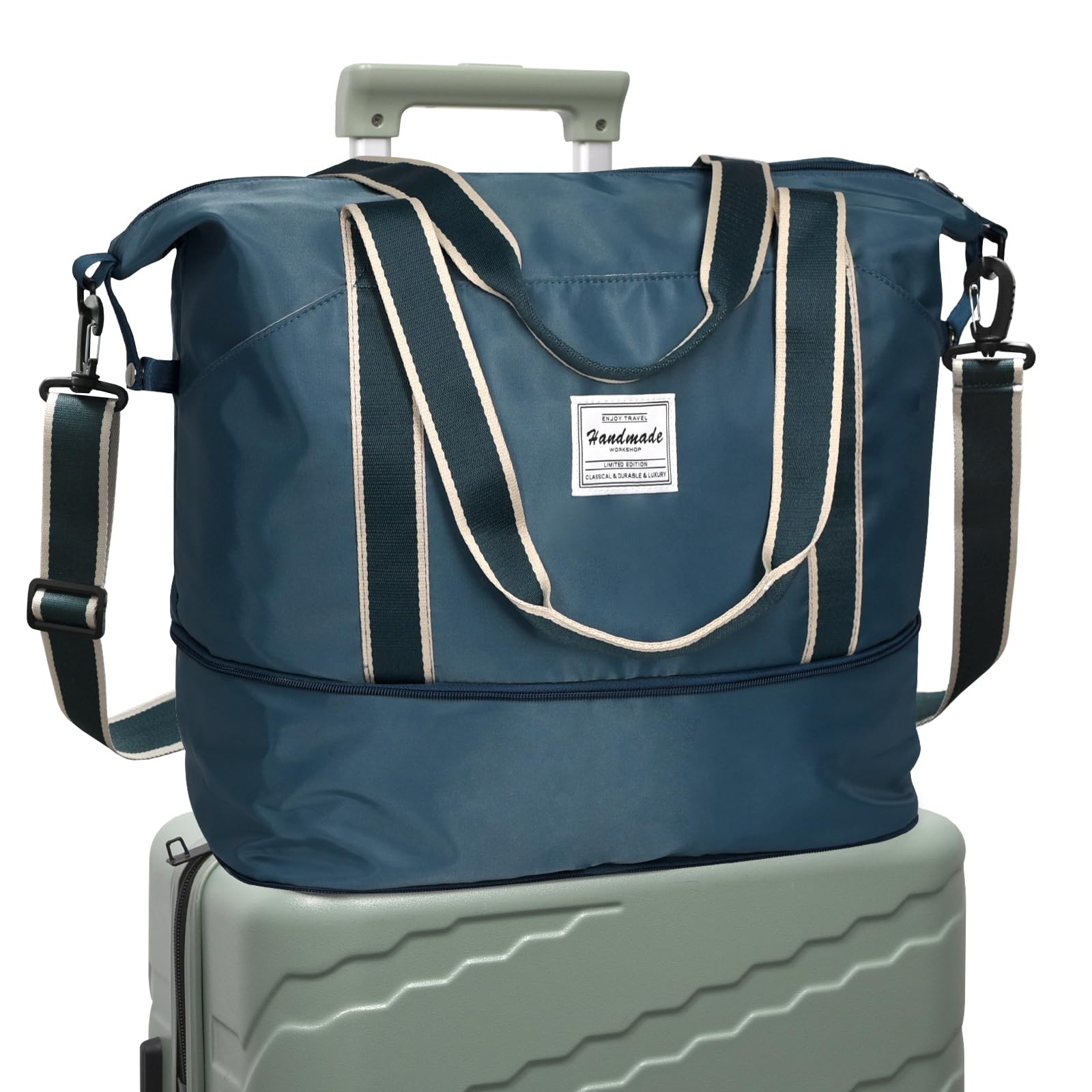 DMLuna Travel Duffel Bag, Tote Sports Gym Bag, Shoulder Overnight Weekender Bag for Women & Men, Hospital bag, Expandable Duffel Bag with Trolley Sleeve/Wet Pocket