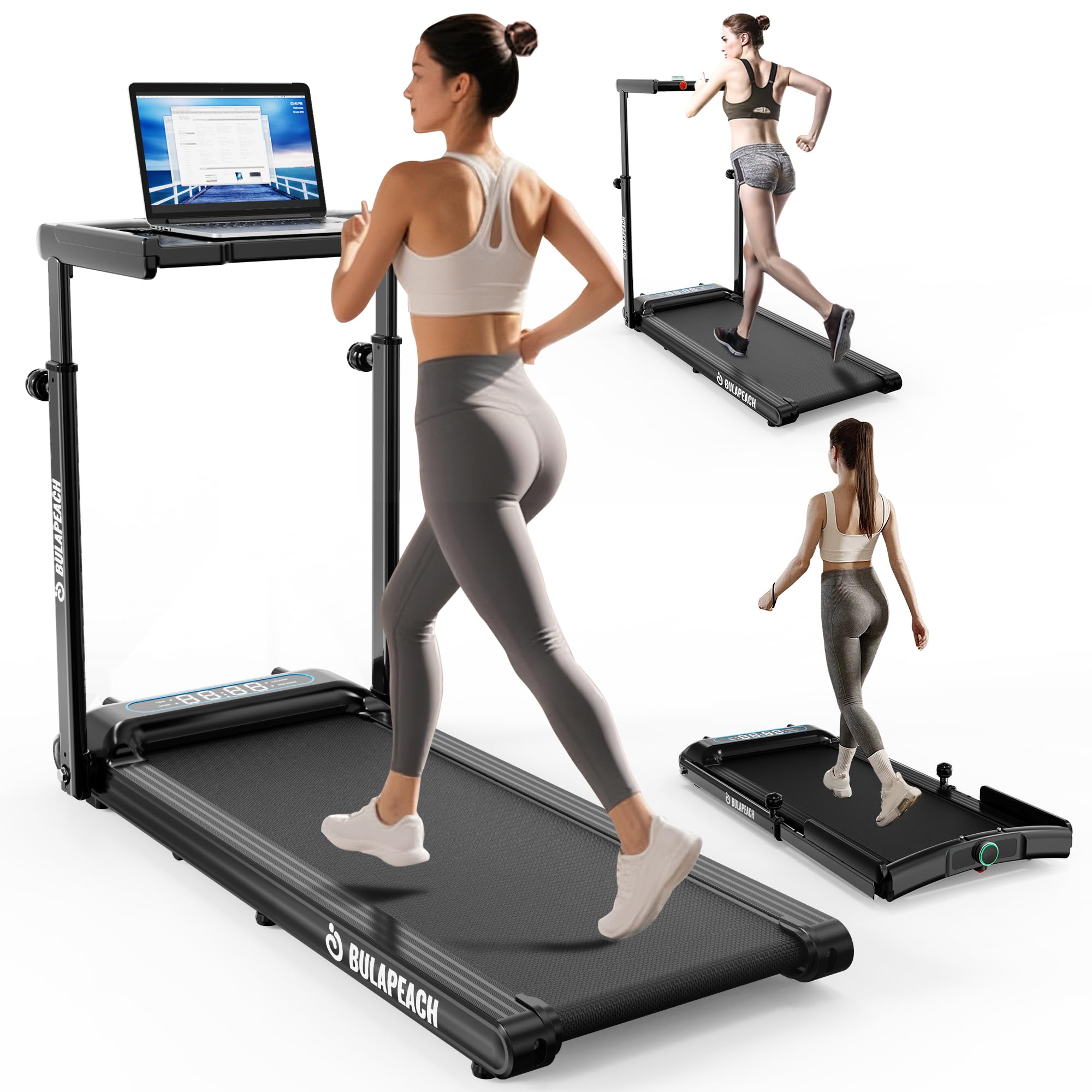 Photo 1 of Walking Pad with Incline, 3 in 1 Under Desk Treadmill with Handle Bar Removable Desk Workstation & Device Holder, 3.5HP Foldable Treadmills with 300lbs Capacity for Home Office