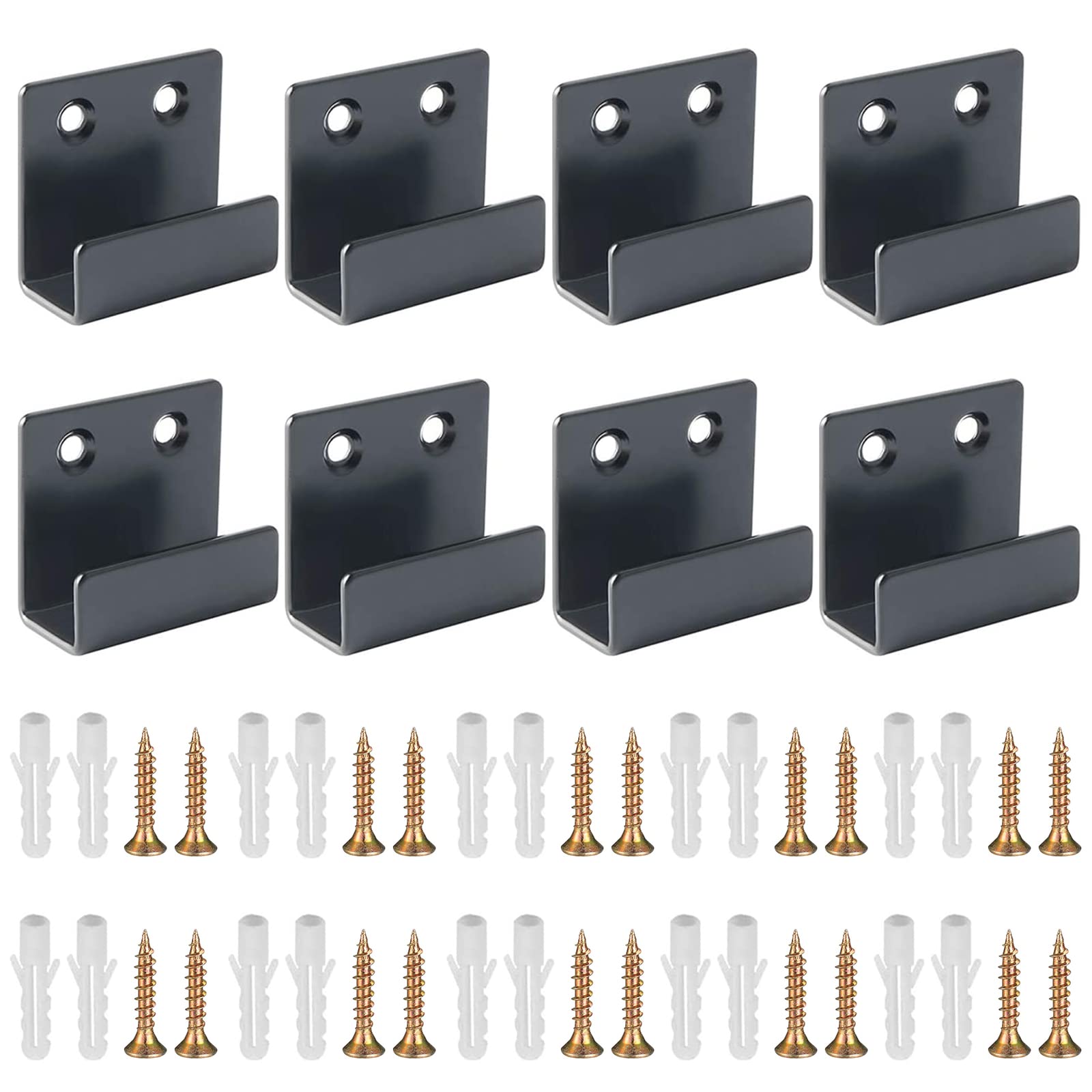 Hwtcjx 8 Pcs U Shaped Brackets, Mirror Brackets, Ceramic Tile Display Stand, Mirror Mount, Metal Hook with Screws Expansion Tube, for Oil Painting,Photo Frame Display,20mm Inner Width (XL-Black)
