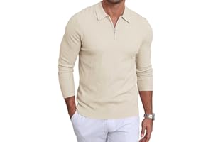 Lexiart Men's Knit Polo Long Sleeve Slim Fit Textured Collared Quarter Zip Sweater Casual Lightweight