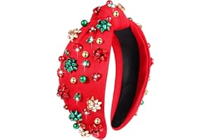 NVENF Jeweled Plaid Headband with Embellished Crystals and Pearls - Knotted Wide Top Knot Hair Accessory for Women, Holiday Outfits & Gifts