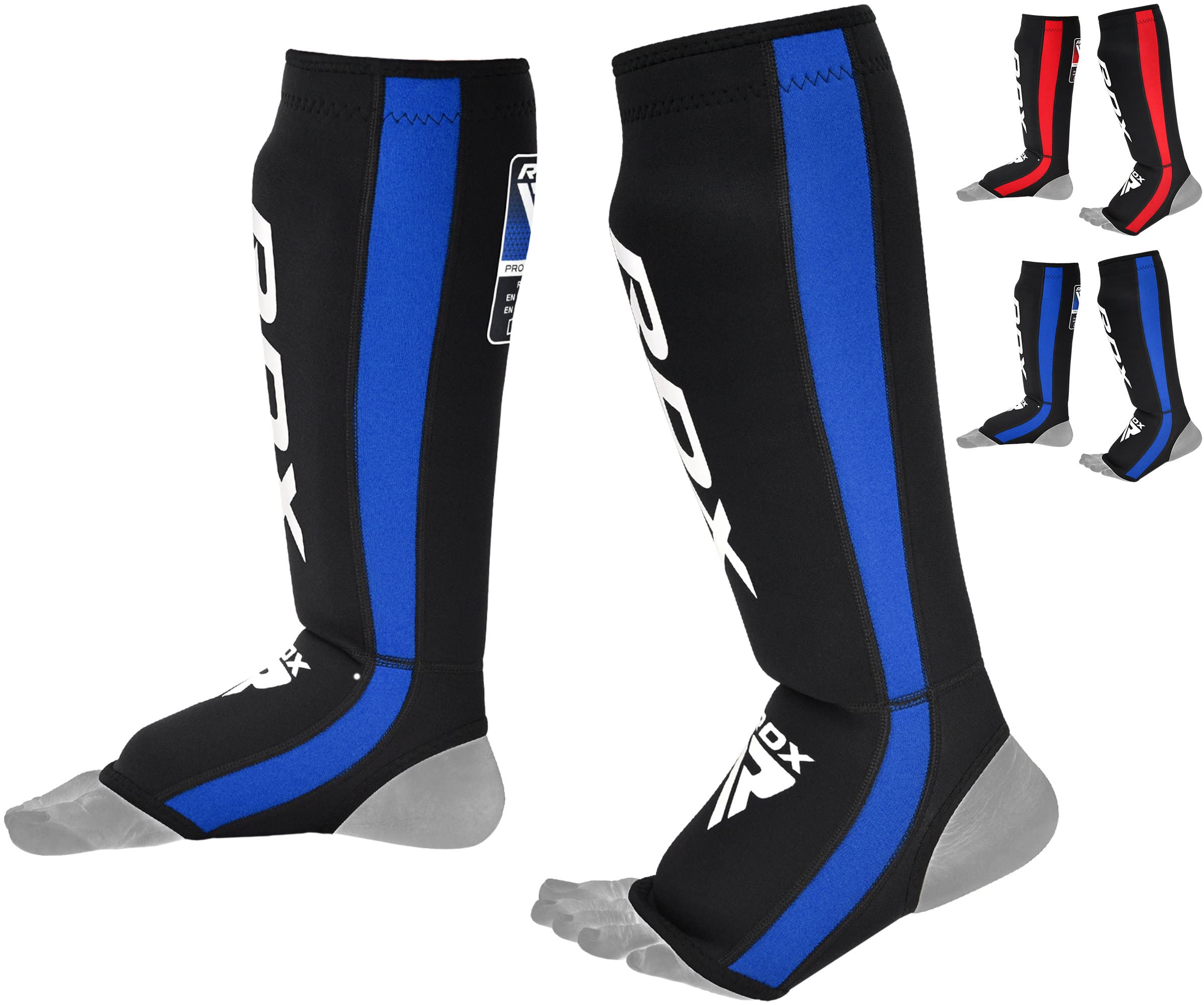 RDX T6 Shin Instep Guards for MMA, Muay Thai, Kickboxing – Durable Training & Sparring Shin Pads with Foot Shield (BLUE, L/XL)