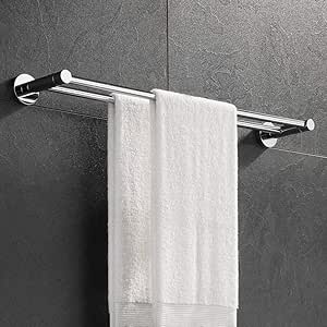 ubeegol Toallero doble para baño, 60 cm, de acero inoxidable, para colgar en la pared, brillante
