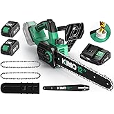 KIMO Brushless Electric Chainsaw 12 Inch Cordless with 2 X 4.0Ah Battery & Fast Charger, 54.5 FT/S Powerful Cutting, Security Lock，Auto Oiler Battery Powered Chainsaw for Wood Cutting & Tree Trimming