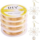 Pandahall 4 Rolls 14K Gold Plated Beading Wire 18 Gauge Jewelry Beading Wire Tarnish Resistant Craft Wire Bendable Copper Beading Wire for Bracelet Necklaces Beading Wrapping DIY Art Crafts