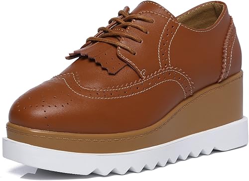 Dadawen Women S Fashion Star Square Toe Lace Up Platform Wedge