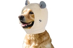 JTYKUYR Dog Ear Muffs Noise Protection Knitted Hats Pet Neck Ear Warmer for Winter Knitted Cap for Anxiety Calm Down for Dog Cat (Off-White, One Size)