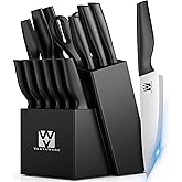 Knife Set, 14 Pcs Kitchen Knife Set with Block, Ultra Sharp Stainless Steel Chef Knife Block Set, Black Knives Set for Kitchen, Anti-slip Ergonomic Handle, Kitchen Essentials, Gifts for Men and Women