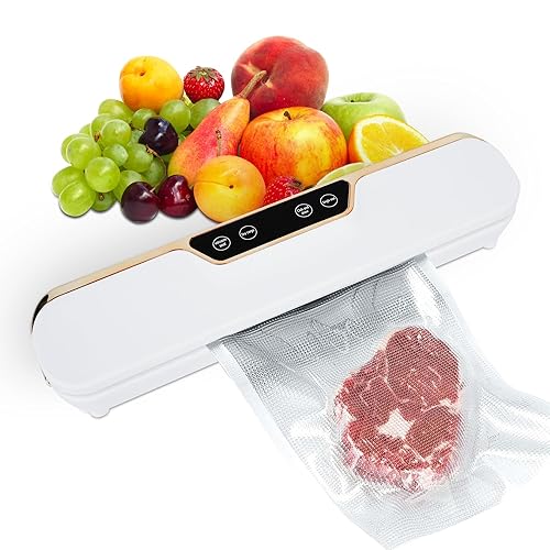 QWUE Food Vacuum Sealer Machine, 62KPA Strong Suction, Dry/Wet Modes, 10 Vacuum Seal Bags for Food, Digital Countdown Timer, Compact Lightweight, Vacuum Sealer for Food, Ideal for Home Kitchen Use