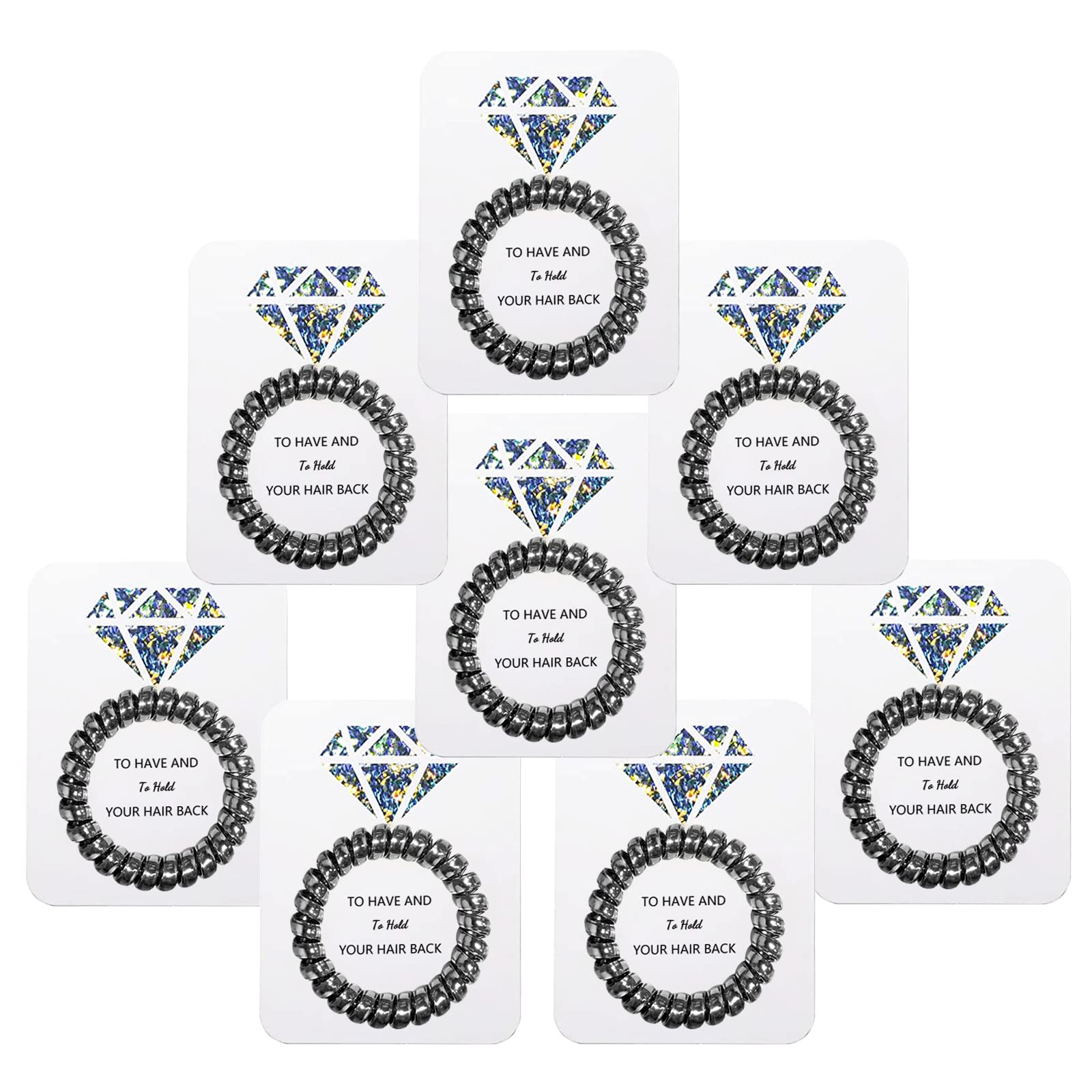 Penubuy Hen Party Hair Ties with Laser Diamond Card, Spiral Hair Scrunchies for Bridesmaid Gifts, Bridal Shower, Wedding Favors Souvenirs (Set of 8-Black)